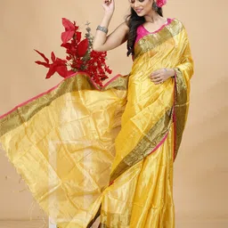 SLAGHA Solid Zari Tissue Taant Saree-2
