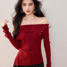 JC Collection Women Ribbed Off-Shoulder Long Sleeves Pullover Sweater-image-33