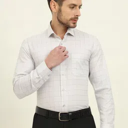 METAL Grid Tattersall Checked Opaque Slim Fit Formal Shirt-image-95
