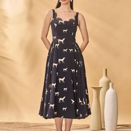 Masaba Conversational Printed Woof Whimsy Crepe A-Line Midi Corset Dress-image-55
