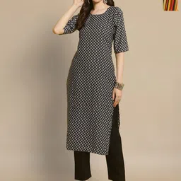 HERE&NOW Selection Of 2 Floral Printed Round Neck Straight Kurtas-image-76