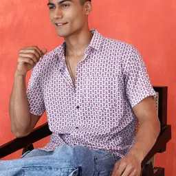 Sangria Men Comfort Fit Spread Collar Floral Printed Cotton Casual Shirt-image-96