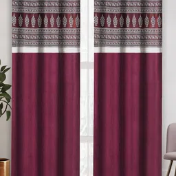 Aura Maroon & Silver-Toned Set of 4 Ethnic Motifs Long Door Curtain-image-22