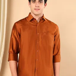 TATTVA Men Classic Fit Spread Collar Solid Silk Casual Shirt-picture-15