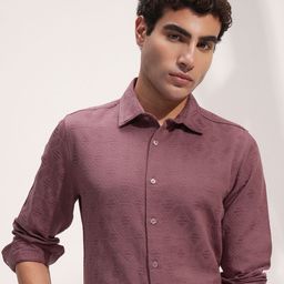 HIGHLANDER Men Slim Fit Textured Spread Collar Casual Shirt-image-52