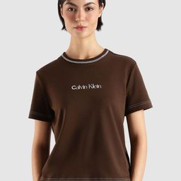 Calvin Klein Jeans Women Brand Logo Printed Round Neck T-shirt-picture-1