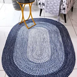 Saral Home Blue Geometric Anti-Skid Polyester Carpet-77
