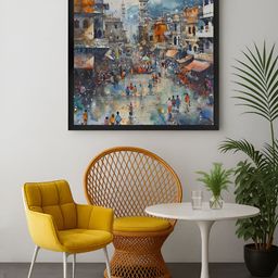 999Store Blue & Orange Bustling Bazaar Canvas Wall Art-image-77