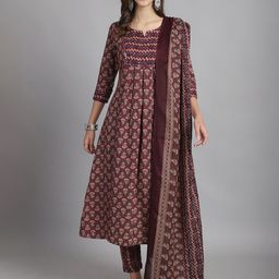 Rajnandini Floral Printed Notch Neck A-Line Kurta with Trouser & Dupatta-32