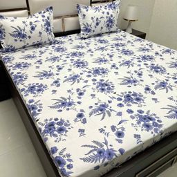 Pure Decor Blue Floral 260 TC Queen Bedsheet with 2 Pillow Covers-image-86