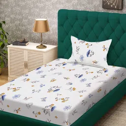 KLOTTHE White & Blue Floral Printed 300 TC Single Bedsheet Set 2.25m x 1.50m-image-84