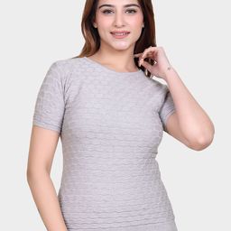 LEZA Women Self Design Round Neck Cotton Top-image-71