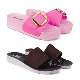 BERSACHE Women Pack Of 2 One Toe Flats & Sliders-image-44