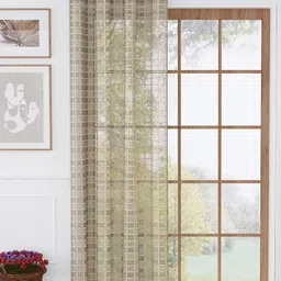 Story@home Brown & Silver-Toned Geometric Sheer Long Door Curtain-image-92
