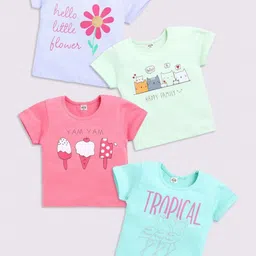 TINY BINY Girls Pack of 4 Graphic Printed Round Neck Cotton T-shirts-picture-57