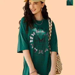 Metronaut Women Floral 2 Printed V-Neck Extended Sleeves T-shirt-image-6