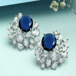 KARATCART Silver Plated American Diamond Contemporary Studs Earrings-23