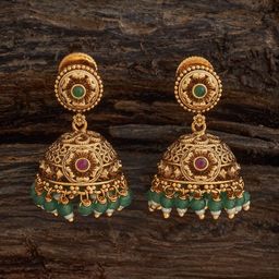 Kushal's Fashion Jewellery Ruby Gold-Plated Ethnic Antique Dome Shaped Jhumkas Earrings-image-64