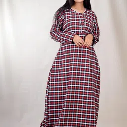 CLYMAA Maroon Wool Blend Maxi Checked Nightdress-picture-6