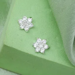 MAIRA 925 Sterling Silver Rhodium-Plated Cubic Zirconia Studded Floral Studs-image-0