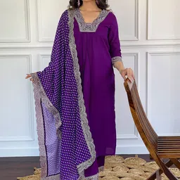 CANBIA Women Ethnic Motifs Embroidered Regular Kurta With Trousers & Dupatta-picture-57
