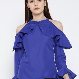 Moda Rapido Women Round Neck Cold-Shoulder Sleeves Ruffles Top-picture-27