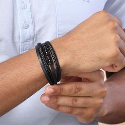 Bohey by KARATCART Men Leather Handcrafted Multistrand Bracelet-12