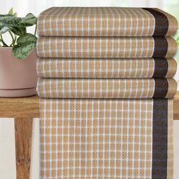 Athom Living Beige & White 5 Printed Cotton 210 GSM Bath Towel-image-99