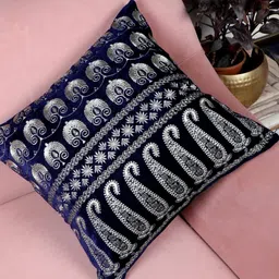Decoghar Blue & Silver-Toned Ethnic Motifs Square Cushion Covers-picture-26