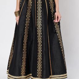studio rasa Dupion Hand Block Printed Embellished Bias A-Line Maxi Skirt-54