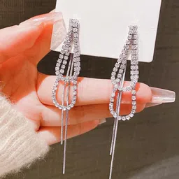 VAGHBHATT Silver-Plated Rhinestone Studded Teardrop Shaped Drop Earrings-17