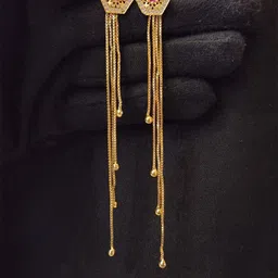 Anshenterpris Gold Plated Crystals Studded Tasselled Contemporary Drop Earrings-43