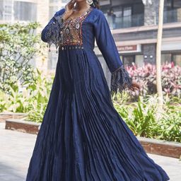 NISHTHA Floral Embroidered Fit & Flare Maxi Ethnic Dress-image-11