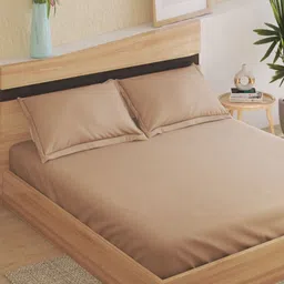 Home Centre Beige 180 TC King Bedsheet with 2 Pillow Covers-image-90