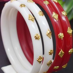 SATTIK Pack of 4 Red & White Brass Gold-plated Shakha Pola-image-108