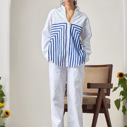 Maisolos Embroidered Linen V-Neck Shirt With Trousers Co-Ords-image-57