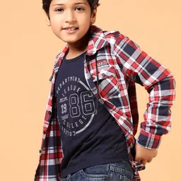 V-Mart Boys Hood Tartan Checked Cotton Casual Shirt-29