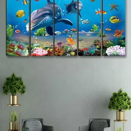 Myntra Elegant Homes Blue And Green 5 Pieces Canvas Abstract Wall Paintings-image-81