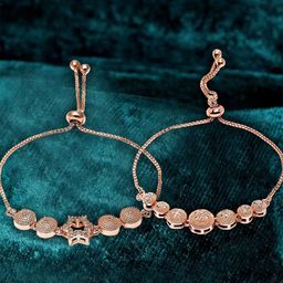 ZENEME Women 2 Brass Cubic Zirconia Rose Gold-Plated Wraparound Bracelet-image-93