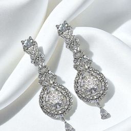 The Pari Rhodium-Plated American Diamond Studded Teardrop Shaped Drop Earrings-image-86