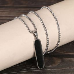Thrillz Men Stainless Steel Silver-Plated Rectangle Shaped Pendant With Chain-image-94