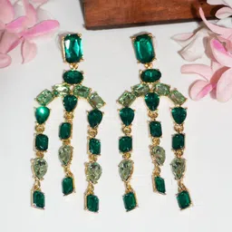 Niscka Gold-Plated Crystals Studded Contemporary Shaped Drop Earrings-40