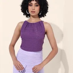 Freehand by The Indian Garage Co Women Shoulder Straps Self Design Tank Crop Top-picture-26