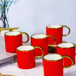 Roxx Red & Gold-Toned 6 Pieces Dishwasher Safe Porcelain Glossy Finish Mugs 180ml-33