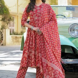 KLOSIA Women Floral Printed Regular Kurta with Trousers & With Dupatta-23