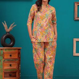 mad fury Floral Printed Pure Cotton Kurti & Trouser Night Suit-84