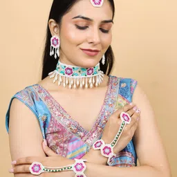 Sangria Boho Artificial Beads Beaded Floral Jewellery Set-picture-44
