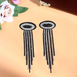 StyleCast Silver Plated Rhinestone Studded Tasselled Contemporary Drop Earrings-image-32