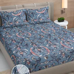 Myntra Elegant Homes Blue & Pink Ethnic Printed 300 TC King Bedsheet Set 2.50 m x 2.25 m-image-14