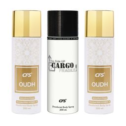 CFS Cargo Fragile & Oudh Set Of 3 Deodorant Body Spray - 200ml Each image 1